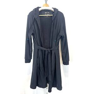 DUDE ROBE Long Sleeve Belted Robe Drawstring Hood Pockets Black Size S / M